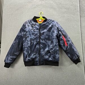 Original Deluxe Men Jacket L Blue Camouflage Military Pilot Bomber NWT